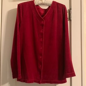 Cranberry Velvet Snap Front Cardigan is Beautiful! Vee Neckline, Soft & Cozy!